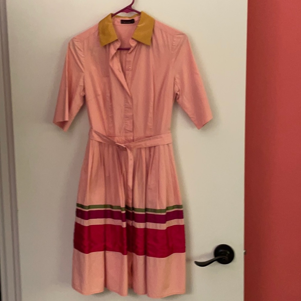 Multicolored belted shirt dress